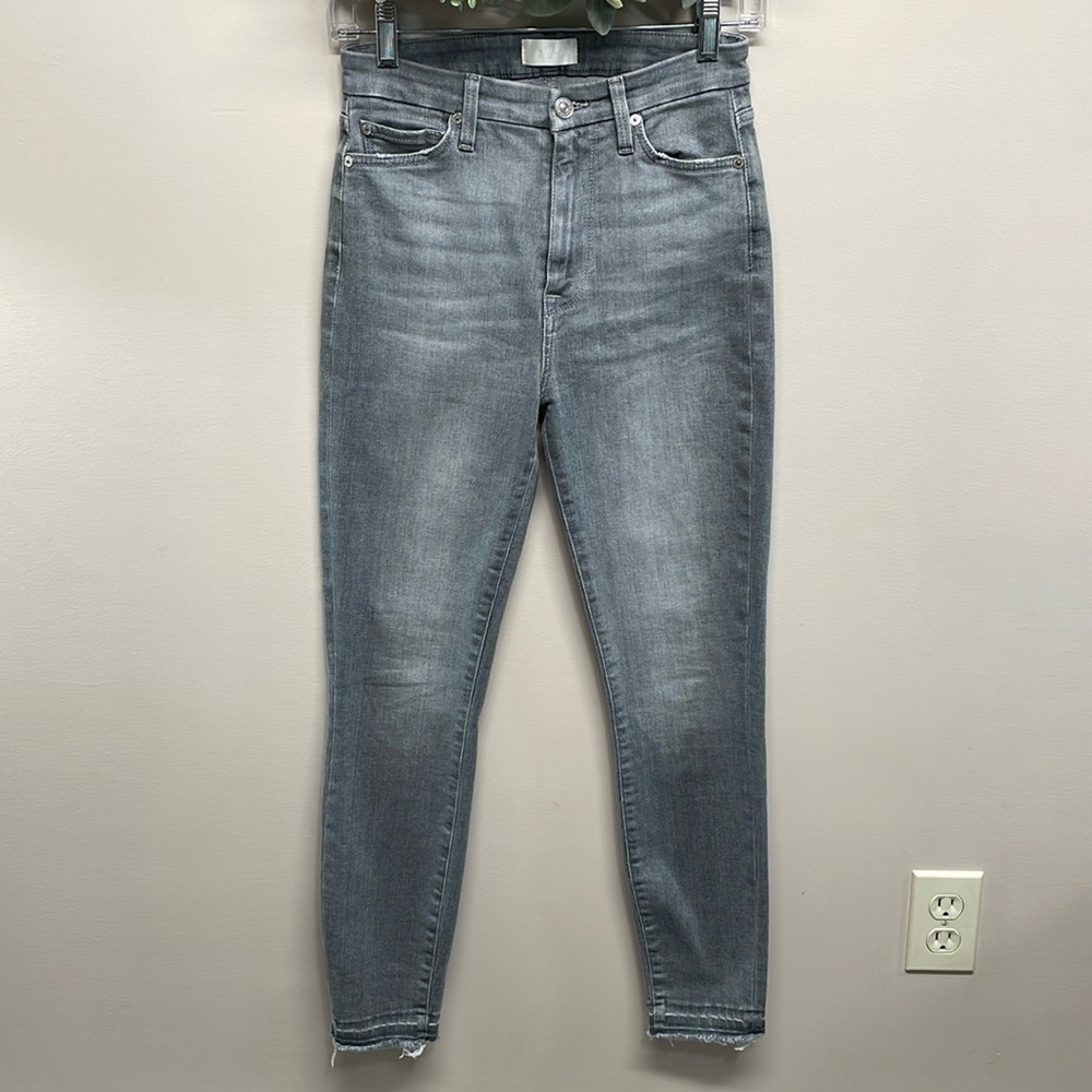 NWOT 7 For All Mankind The High Waist Ankle Skinny Denim Jeans Gray Raw Hem 27